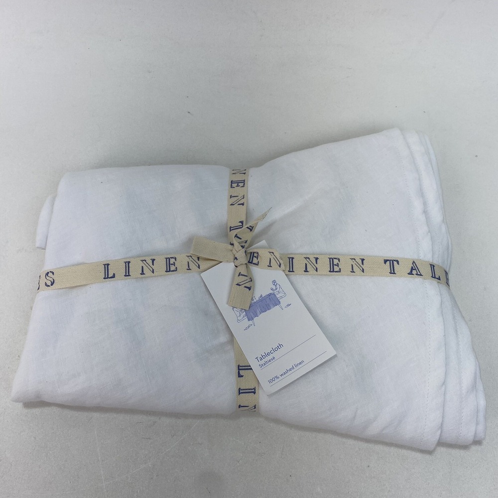 Linen Tales White Lightweight Linen ROUND Tablecloth, 180cm / 71" in. Handmade